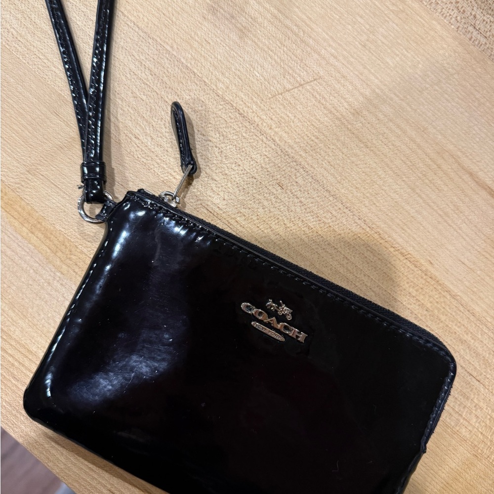 Coach Glossy Black Wristlet